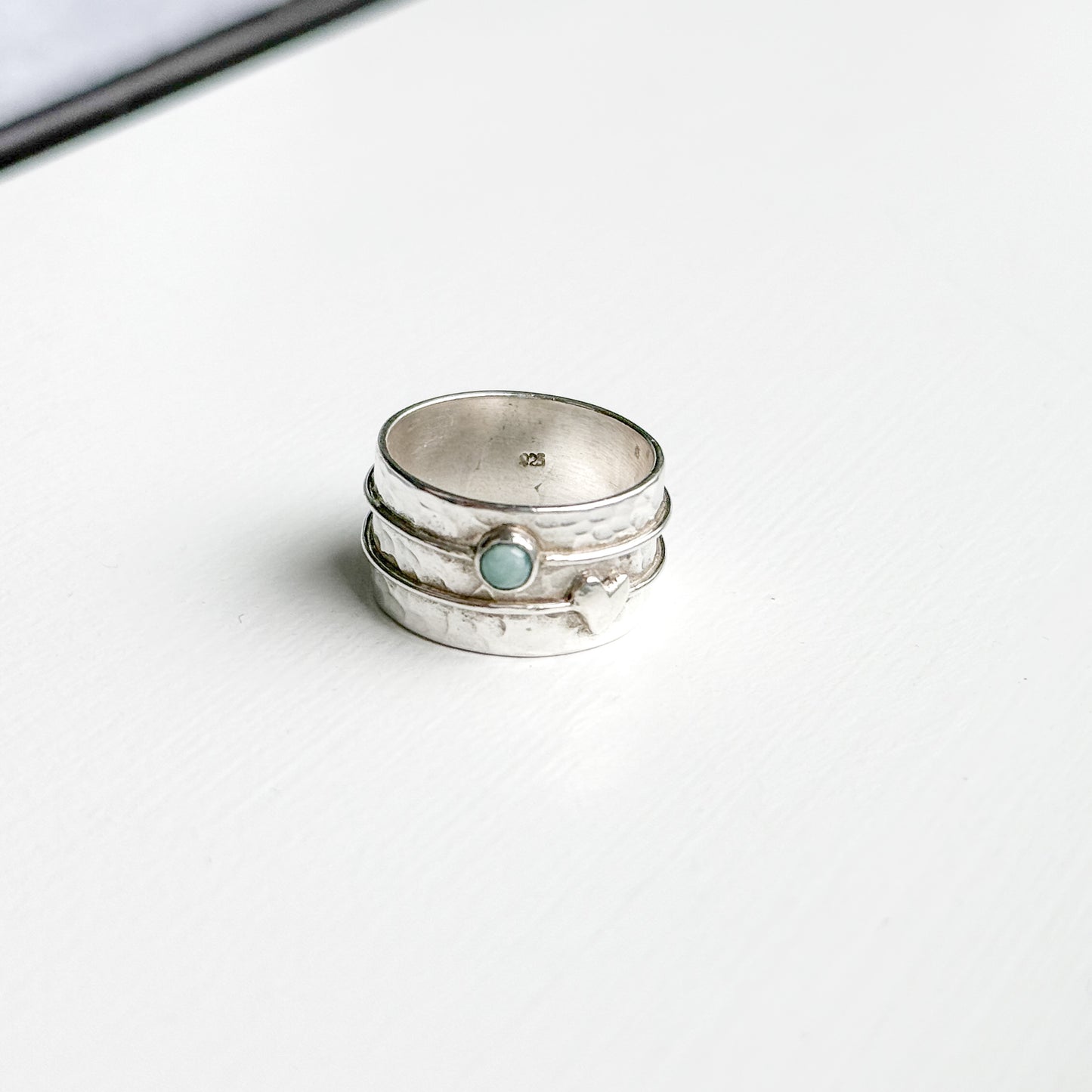 The Carina Hammered Heart Ring- Larimar (7)