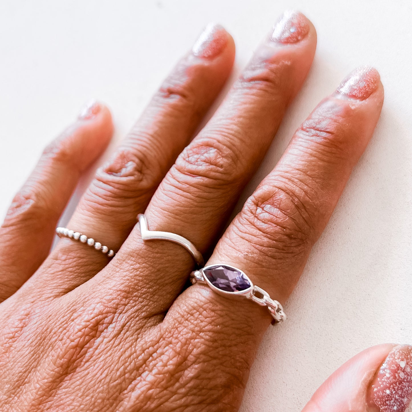 Amethyst link chain ring