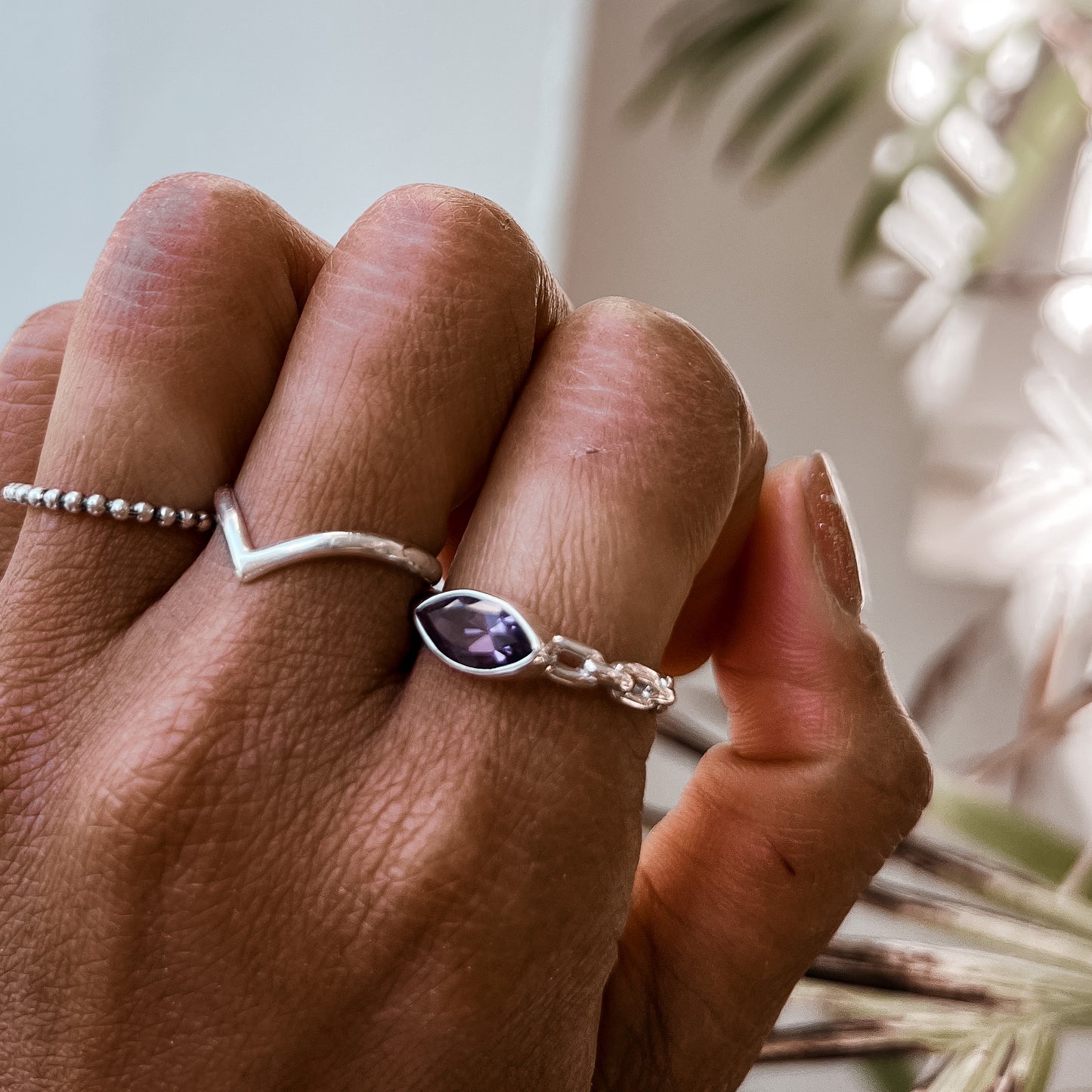 Amethyst link chain ring