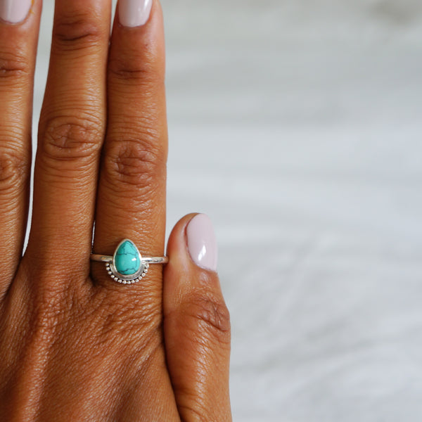 Turquoise Drop Sterling Silver Ring