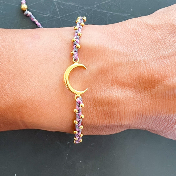 Crescent Moon 22k Gold Tri-Color Pink Bracelet