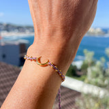 Crescent Moon 22k Gold Tri-Color Pink Bracelet