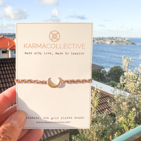 Crescent Moon 22k Gold Tri-Color Pink Bracelet