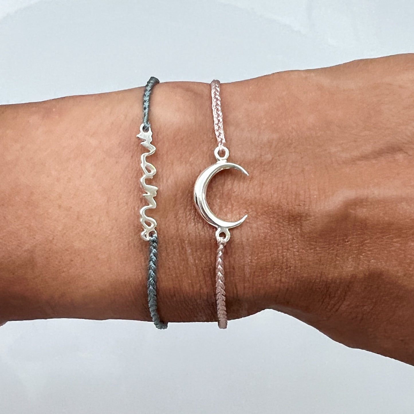 Crescent Moon 925 Sterling Silver Bracelet - Nude