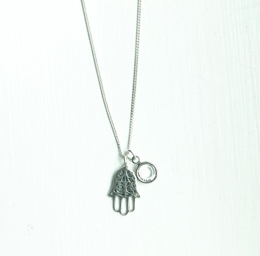 Sterling Silver Hamsa and Crystal necklace