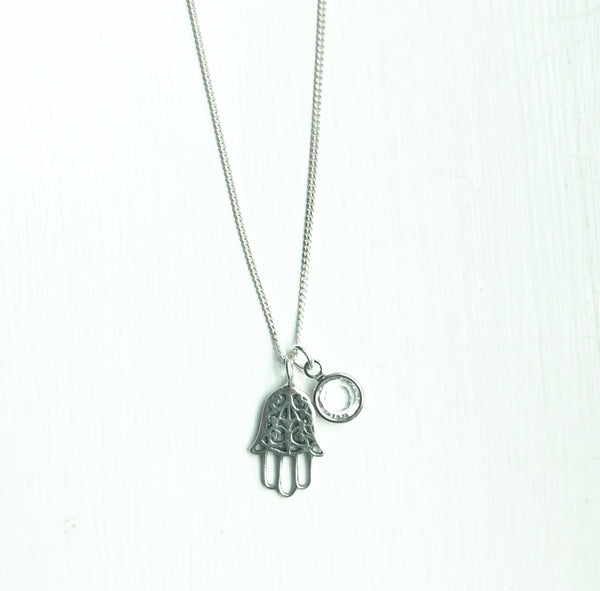 Sterling Silver Hamsa and Crystal necklace
