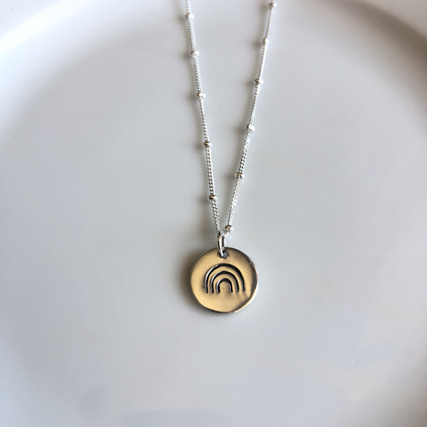 Hand stamped Rainbow Sterling Silver Necklace