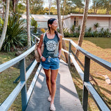 Mandala Flower Vintage  Charcoal Dyed Casual Tank Top