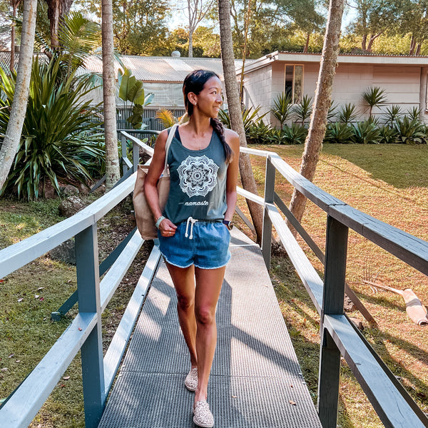 Mandala Flower Vintage  Charcoal Dyed Casual Tank Top