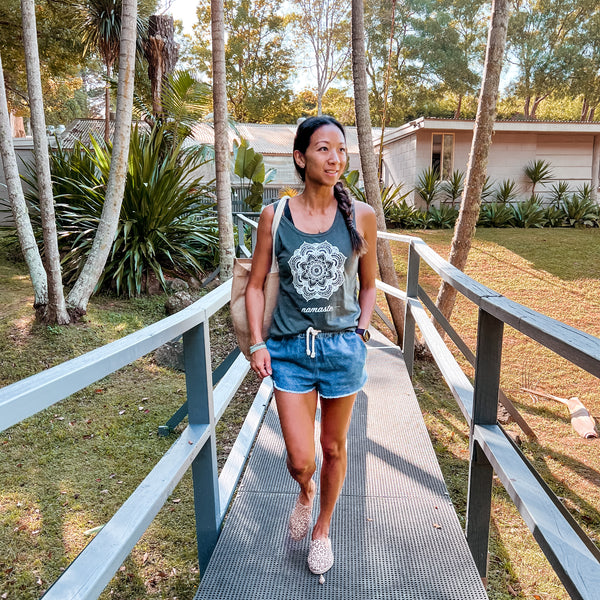 Mandala Flower Vintage  Charcoal Dyed Casual Tank Top