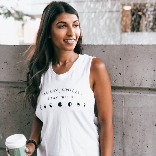 Moon Child  Muscle Tank White