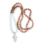 Mala: silver plated hamsa + moonstone
