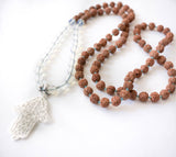 Mala: silver plated hamsa + moonstone