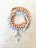 Mala: silver plated hamsa + moonstone
