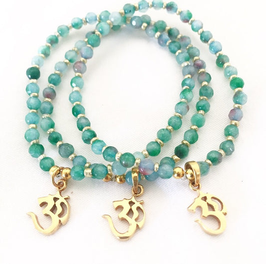 Rainbow jade Om charm bracelet