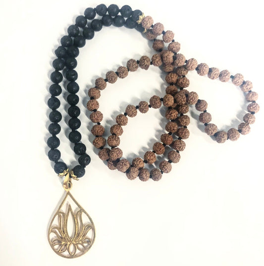Lava stone and Lotus Mala
