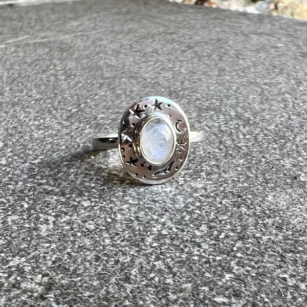 Moonstone Celestial Galaxy ring